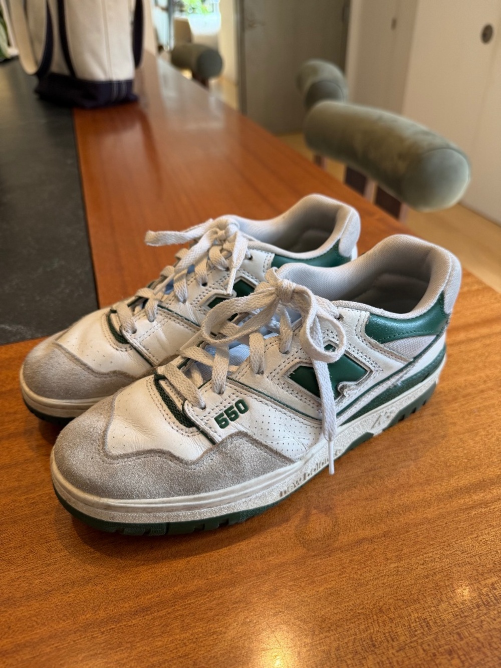 Women’s White and Green New Balance 550s